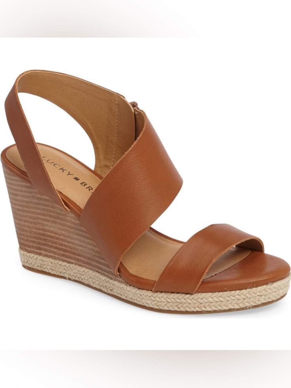 Lucky Brand Brown Leather Wedge Slingback Sandals
